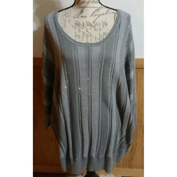 A Love Story Women's Sweater Plus Sz 3X 3/4 Sleeve Sparkle Ribbed Soft NWT - Picture 2 of 9